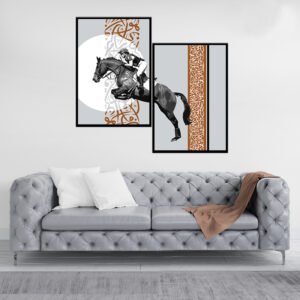 Horse jumping paintings set