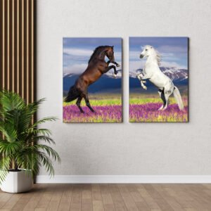 A set of white and brown horse painting