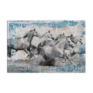 A set of horse paintings with turquoise background