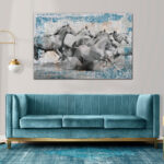 A set of horse paintings with turquoise background
