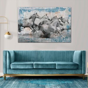 A set of horse paintings with turquoise background