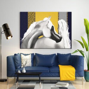 Horse painting on a yellow and navy background