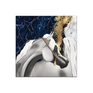Horse painting with blue and gold background