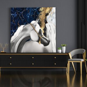 Horse painting with blue and gold background