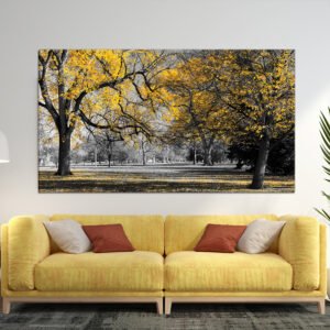 Yellow and dark gray tree painting