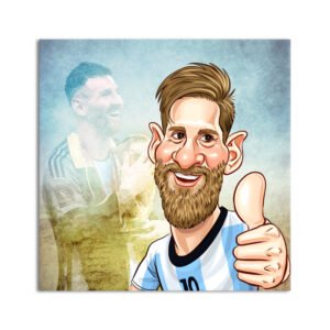 Painting of Lionel Messi, an Argentine professional footballer with cyan background