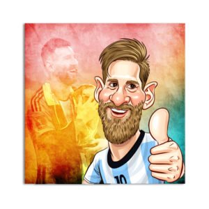Painting of Lionel Messi, an Argentine professional footballer with red and yellow background