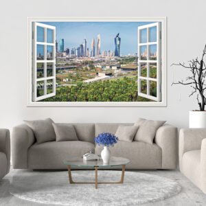 A painting of Kuwait City from the window