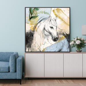 Arabian horse painting on an abstract background