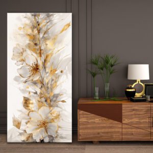 A painting of golden and off-white flowers with an abstract background - wanasah design