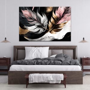 wanasah design wall art - painting of feathers on a marble background
