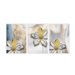 A set of 3 plantings of golden flowers with an abstract background - wanasah design
