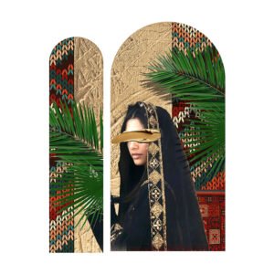 A set of curved paintings in the shape of an Arab girl with a carpet background - Wanasah Design