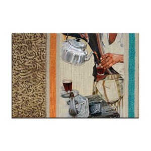 Tea painting on a carpet background with Arabic calligraphy letters