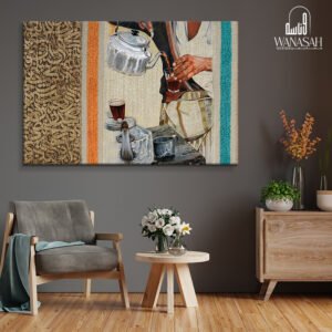 Tea painting on a carpet background with Arabic calligraphy letters