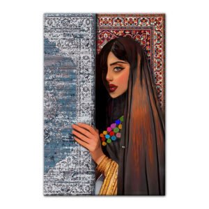 Girl's face painting with carpet pieces