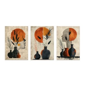 Abstract orange and black art paintings set