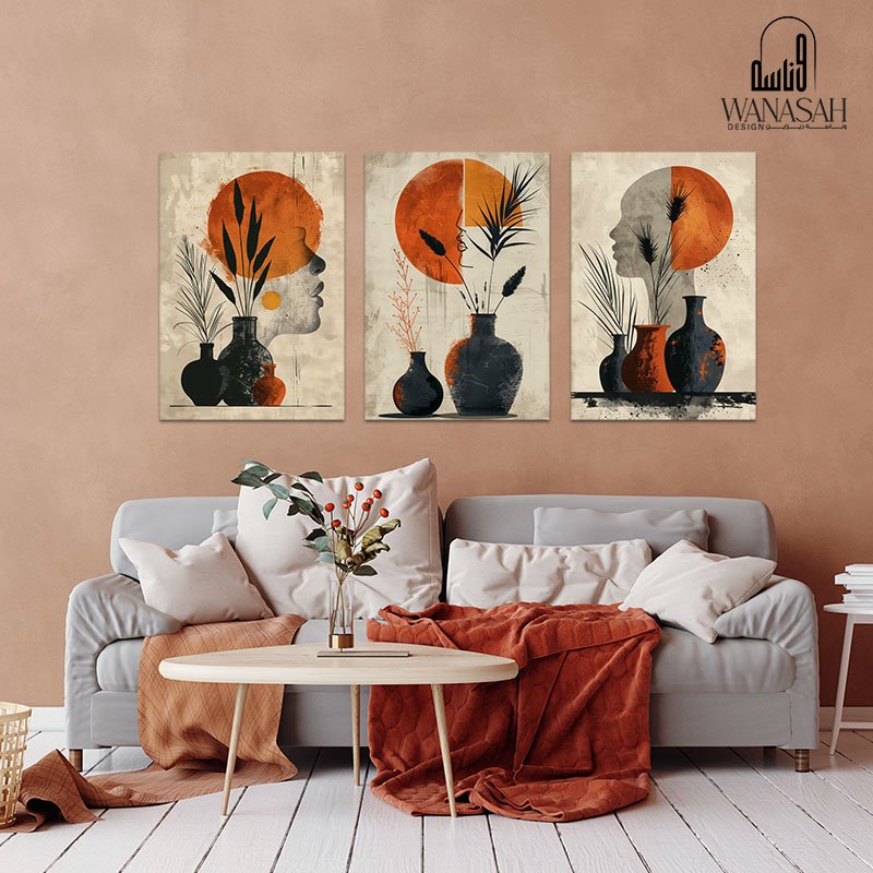 AB01561 Abstract orange and black art paintings set