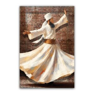 Dervish Wall Art displayed above a sofa in an elegant modern living room