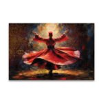 Red Attire Dervish Wall Art featuring flowing red fabric with dark and golden tones