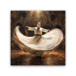 White Attire Dervish Wall Art featuring flowing white fabric with rich brown and golden tones