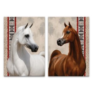 Arabian Horse Heritage Wall Art Set of 2 featuring white and chestnut horses