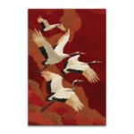 Crimson cranes heritage wall art with elegant birds in flight