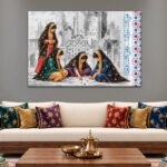 Girls' Childhood Stories Wall Art displayed above a sofa in an elegant Gulf-inspired interior